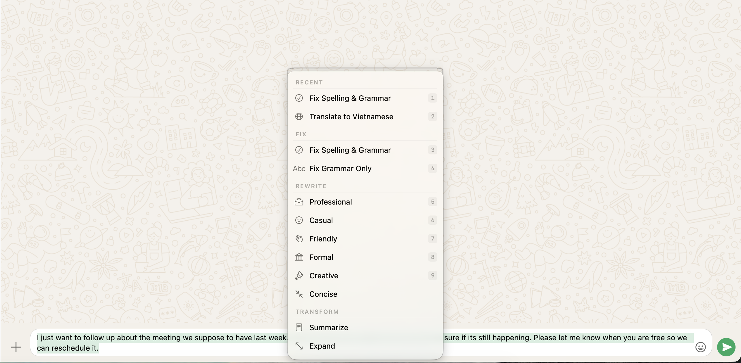 Poli style picker showing writing styles
